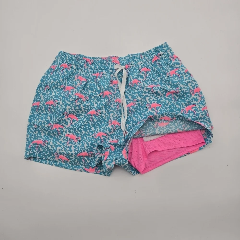 Chubbies Swim Trunks Mens Pink Blue Domingos Flamingos Boxer Shorts Liner